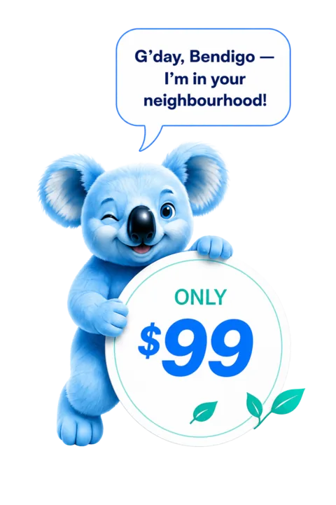 Frostie presenting the $99 Bendigo offer and greeting the neighbourhood